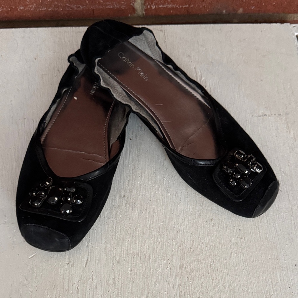Calvin Klein Suri Black Embellished Elastic Back Flats
